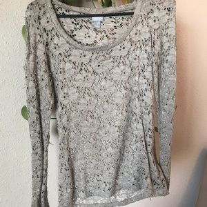 Taupe Crochet Knit Long Sleeve Top